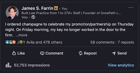James Farrin LinkedIn post — 52,000 impressions